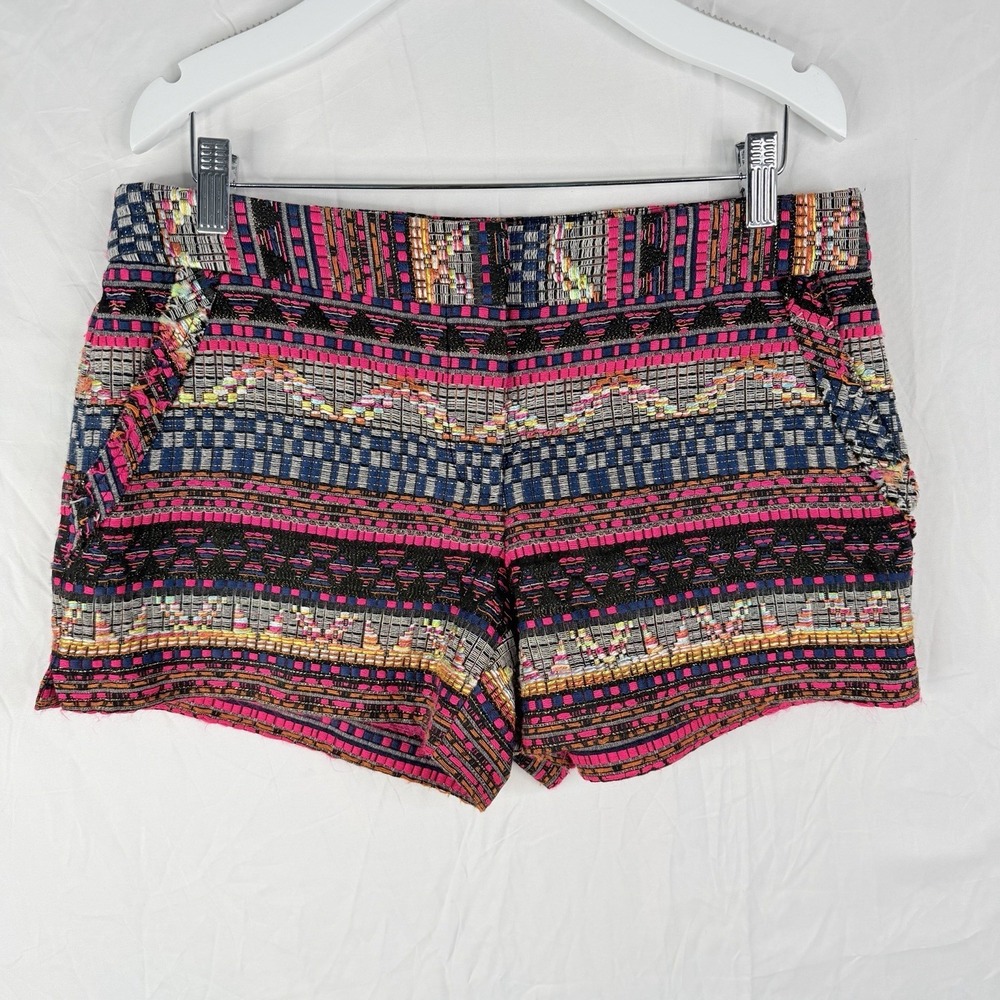 Trina Turk Shorts Women's SZ-6 Multicolor Tweed Fringe Pockets Corbin Baja 32X3